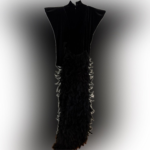 Oscars Rhinestone Black Feathered Gown - Picture 6 of 7